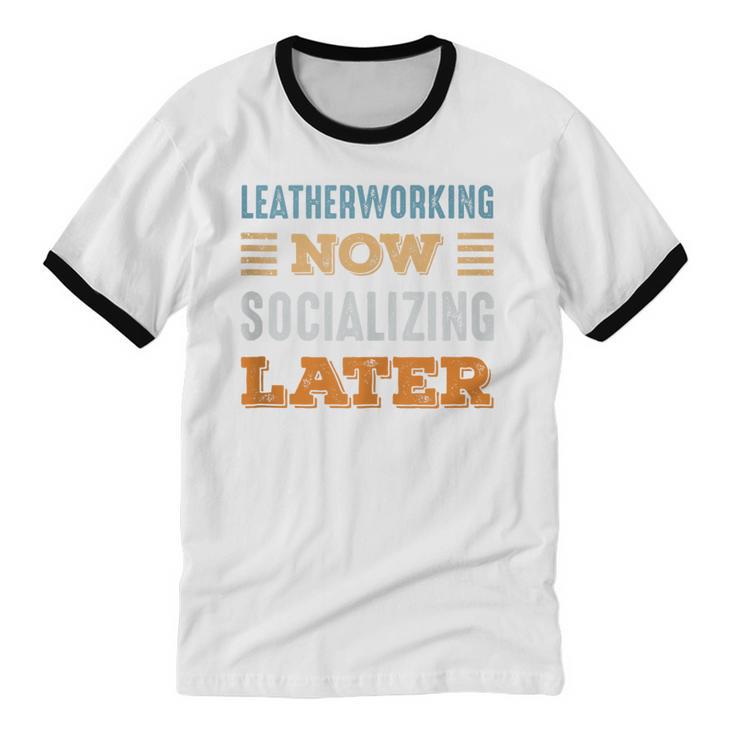 Leatherworking Now Minimal Socializing Introvert Vintage Unisex Cotton Ringer T-Shirt