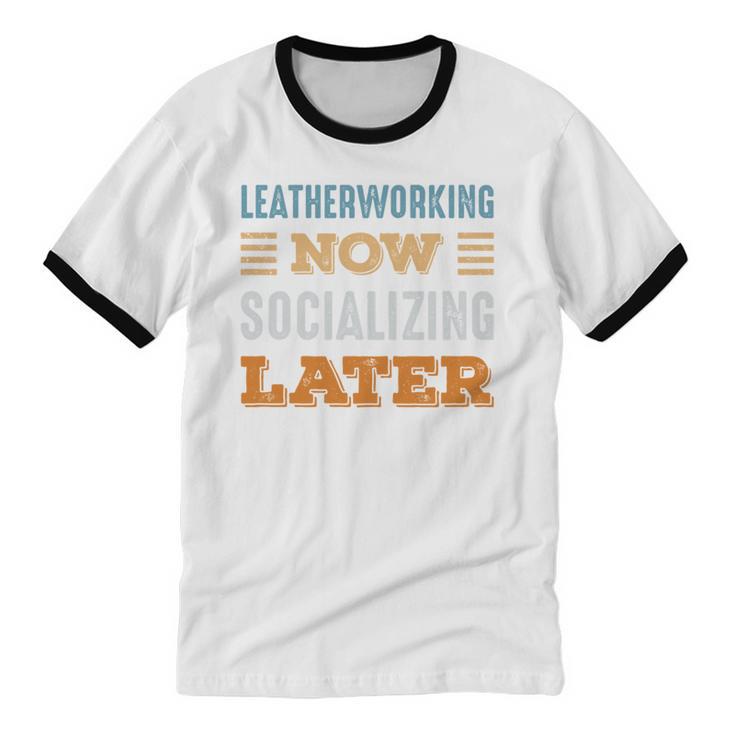 Leatherworking Now Minimal Socializing Introvert Vintage Unisex Cotton Ringer T-Shirt