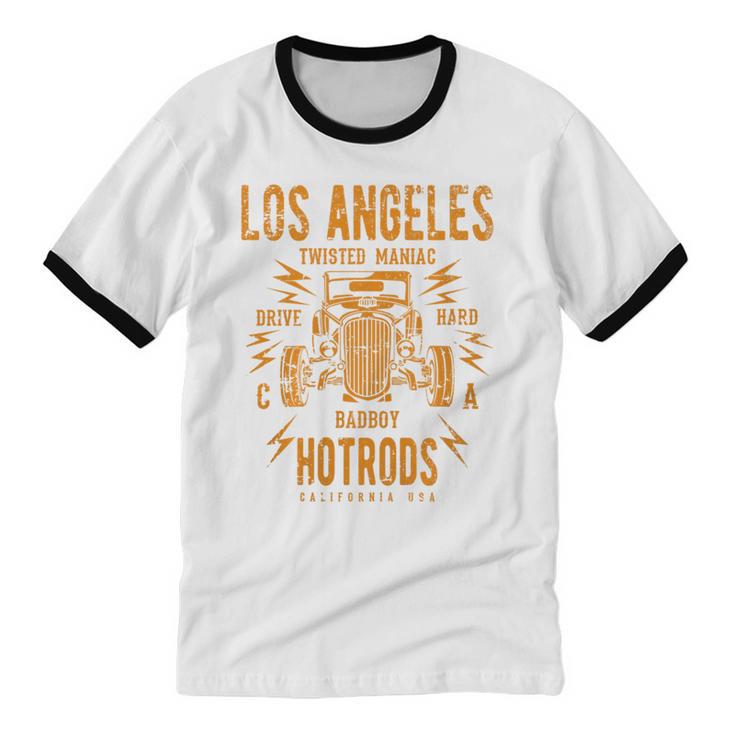 Los Angeles Hotrods Automotive Nostalgia Distressed Premium Tri-Blend Unisex Cotton Ringer T-Shirt