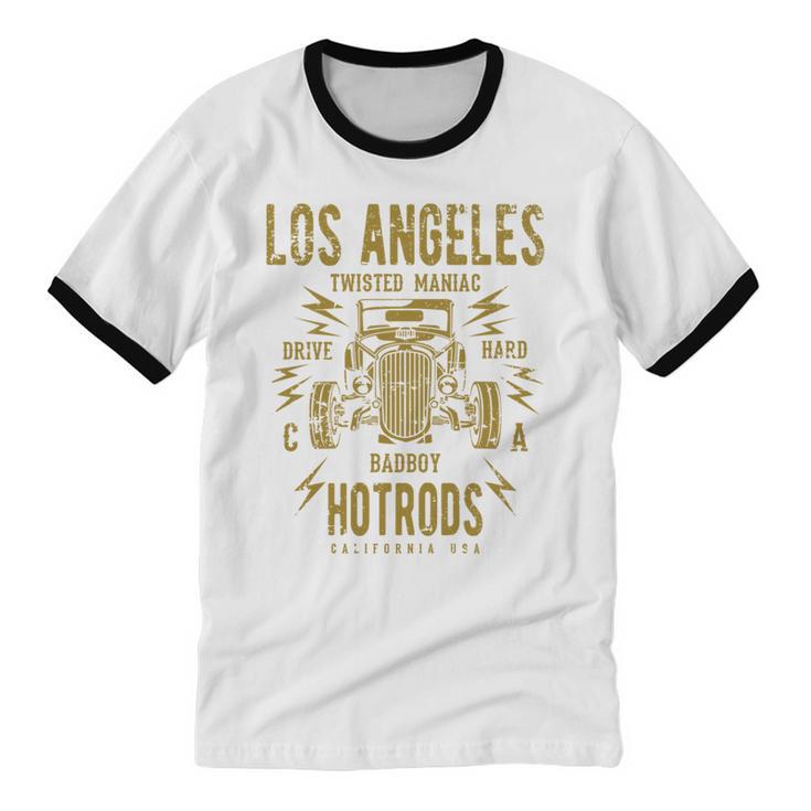 Los Angeles Hotrods Automotive Nostalgia Distressed Unisex Cotton Ringer T-Shirt