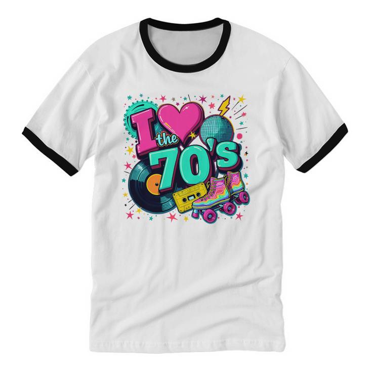 I Love The 70s Retro Cassette Roller Vinyl Disco Nostalgia Premium Tri-Blend Unisex Cotton Ringer T-Shirt