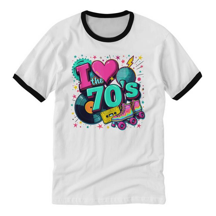 I Love The 70s Retro Cassette Roller Vinyl Disco Nostalgia Unisex Cotton Ringer T-Shirt