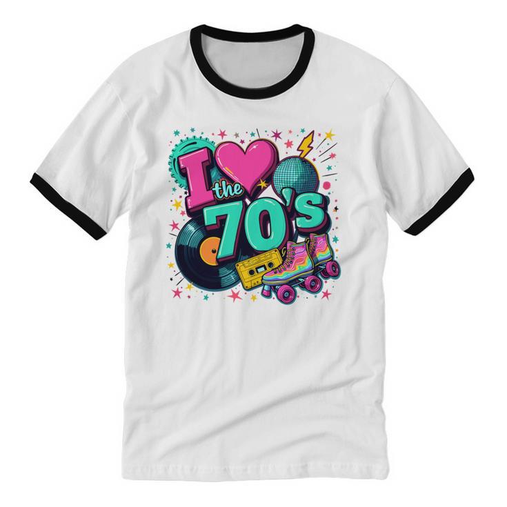 I Love The 70s Retro Cassette Roller Vinyl Disco Nostalgia Unisex Cotton Ringer T-Shirt