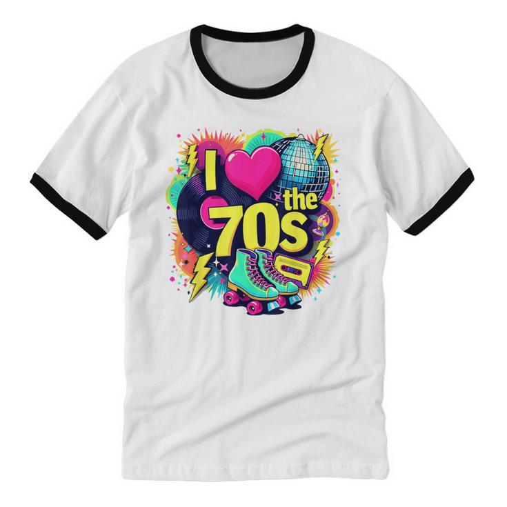 I Love The 70s Retro Cassette Roller Vinyl Nostalgia Vibes Unisex Cotton Ringer T-Shirt