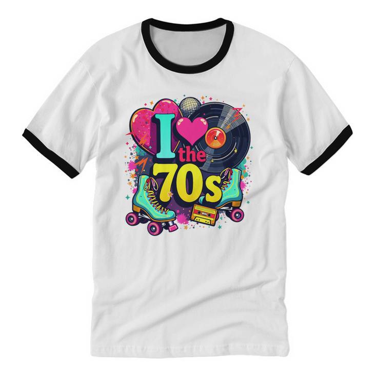 I Love The 70s Vintage Cassette Roller Vinyl Nostalgia 70s Premium Tri-Blend Unisex Cotton Ringer T-Shirt