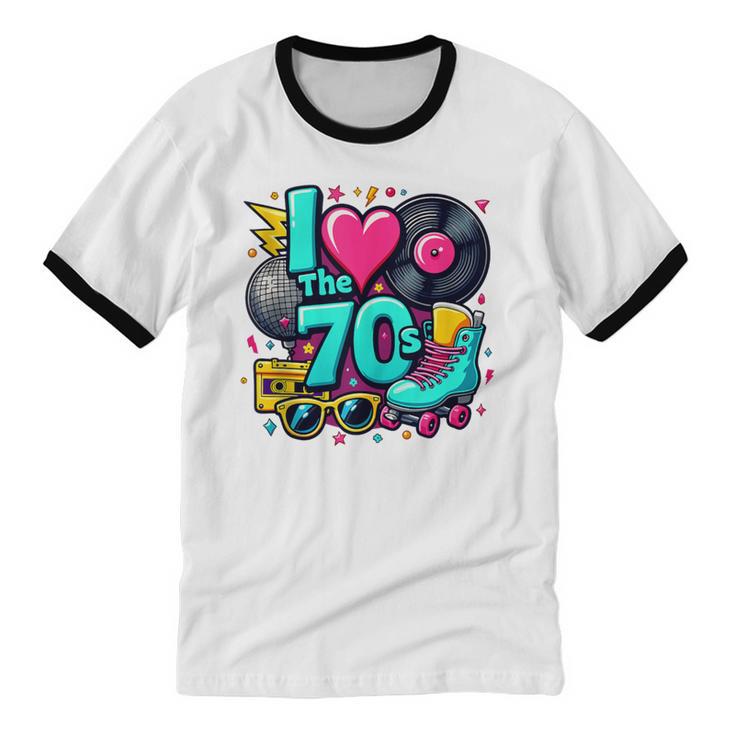I Love The 70s Vintage Cassette Roller Vinyl Nostalgia 70s Unisex Cotton Ringer T-Shirt