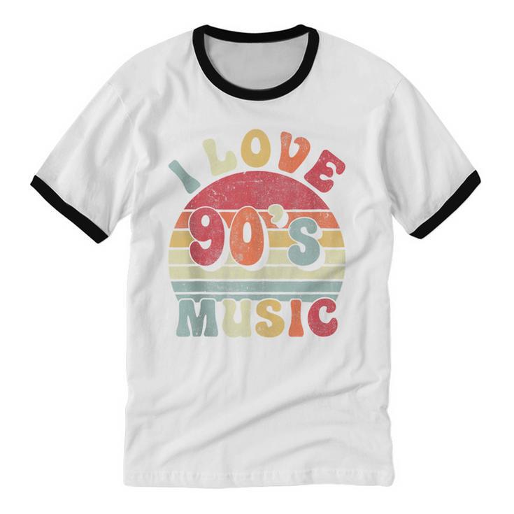 I Love 90's Music Retro Style Nostalgia Cassette 1990s Party Unisex Cotton Ringer T-Shirt