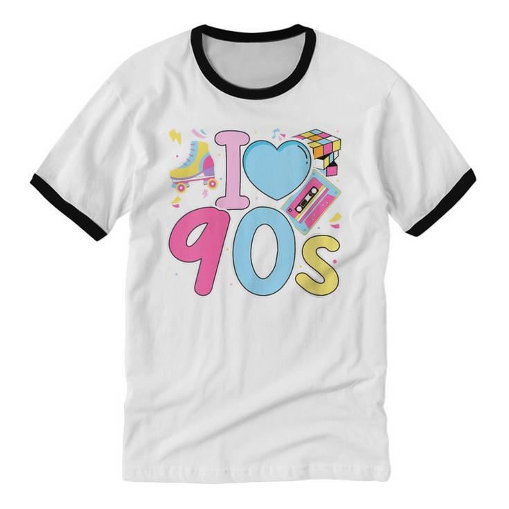 I Love 90's Retro Style Nostalgia Vibe 1990's Party Unisex Cotton Ringer T-Shirt