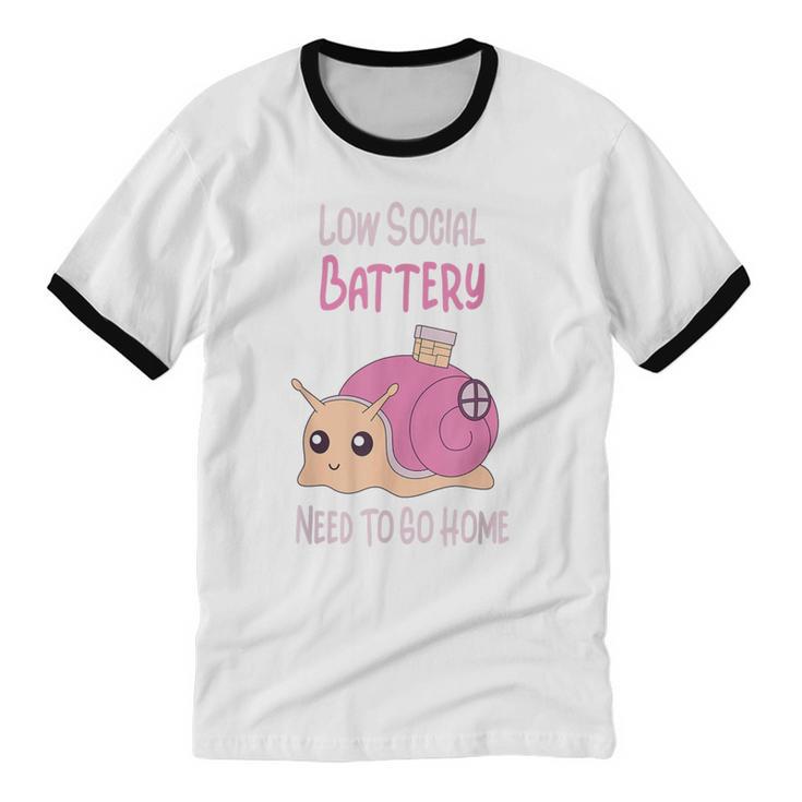 Low Social Battery Cute Snail With House Introvert Cozy Home Unisex Cotton Ringer T-Shirt Low Social Battery Cute Snail With House Introvert Cozy Home Unisex Cotton Ringer T-Shirt