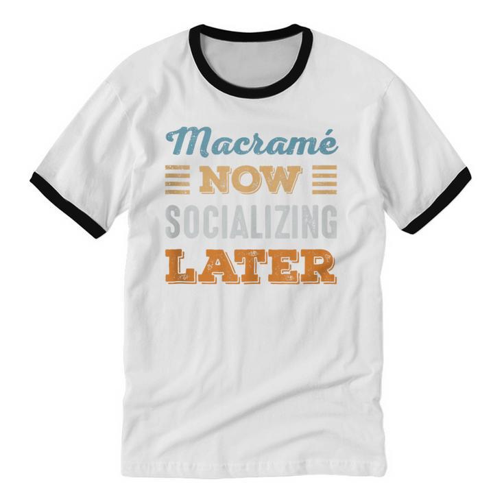 Macramé Now Minimal Socializing Introvert Vintage Unisex Cotton Ringer T-Shirt Macramé Now Minimal Socializing Introvert Vintage Unisex Cotton Ringer T-Shirt