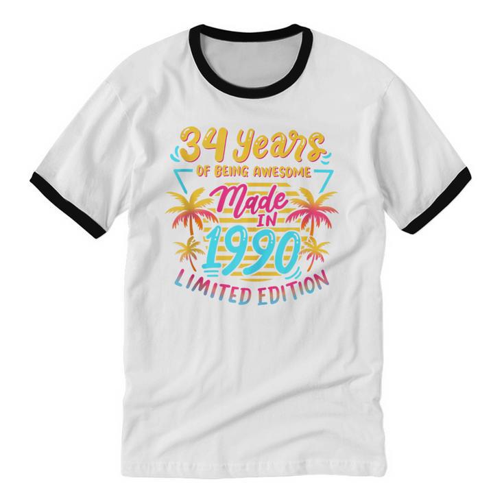 Made In 1990 Limited Edition 90s Nostalgia 34th Birthday Unisex Cotton Ringer T-Shirt Made In 1990 Limited Edition 90s Nostalgia 34th Birthday Unisex Cotton Ringer T-Shirt