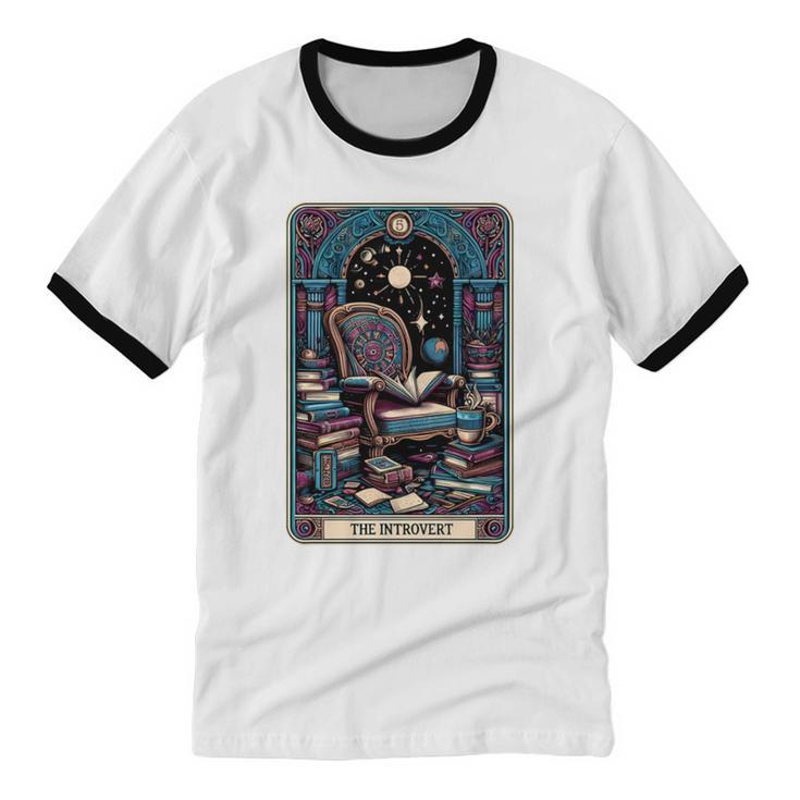 Mystical Library Book Reader The Introvert Tarot Card Unisex Cotton Ringer T-Shirt