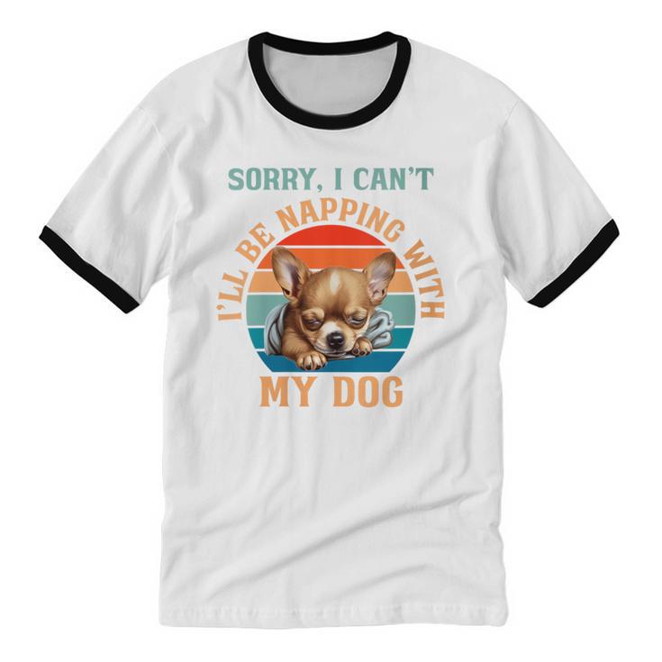 Napping Chihuahua Dog Breed Sleeping Pet Pup Introvert Unisex Cotton Ringer T-Shirt