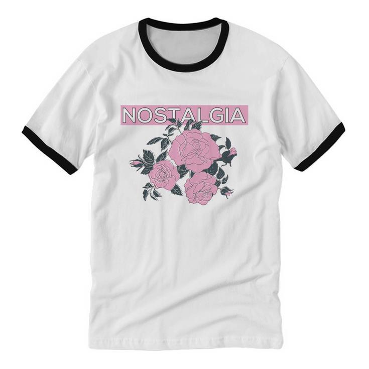 Nostalgia 80s 90s Retro Style Graphics Rose Pink Flower Unisex Cotton Ringer T-Shirt