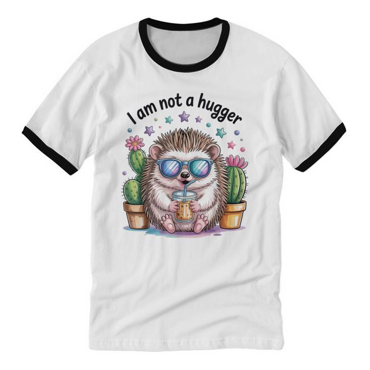 I Am Not a Hugger Introvert Hedgehog With Cactus Unisex Cotton Ringer T-Shirt