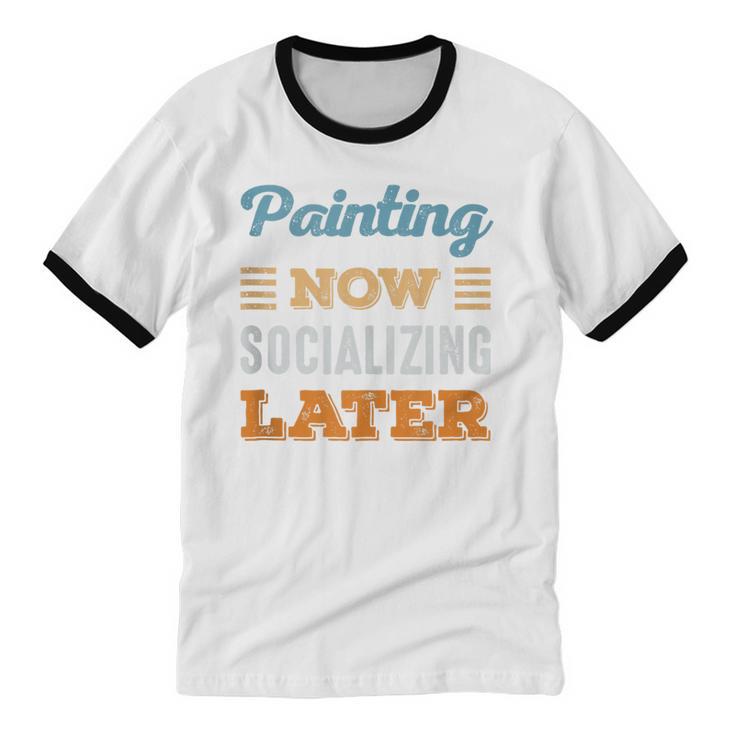 Painting Now Minimal Socializing Introvert Vintage Unisex Cotton Ringer T-Shirt Painting Now Minimal Socializing Introvert Vintage Unisex Cotton Ringer T-Shirt