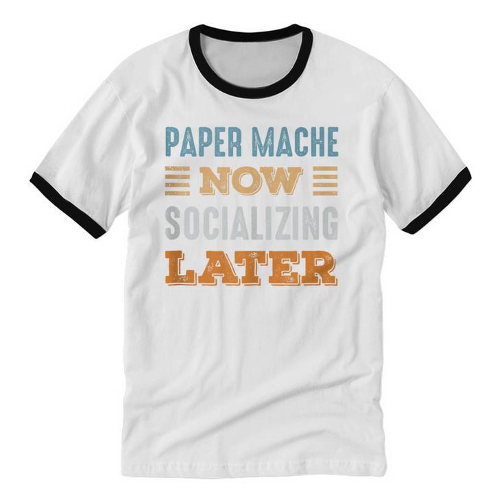 Paper Mache Now Minimal Socializing Introvert Vintage Unisex Cotton Ringer T-Shirt