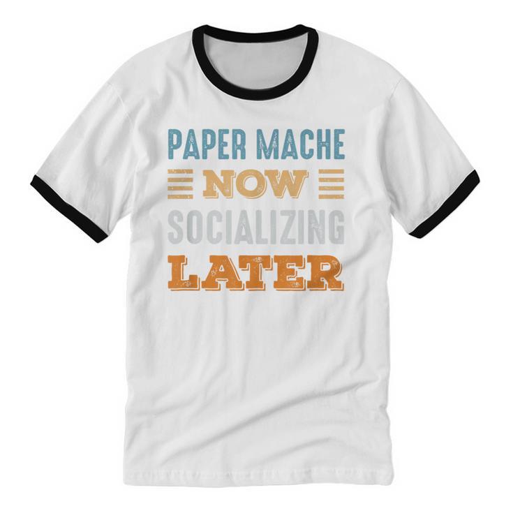 Paper Mache Now Minimal Socializing Introvert Vintage Unisex Cotton Ringer T-Shirt