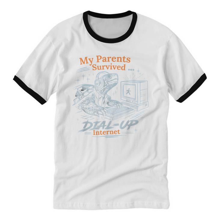 My Parents Survived Dial Up Internet Nostalgia Turtle Unisex Cotton Ringer T-Shirt