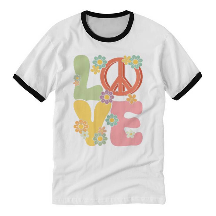 Peace Sign Love Groovy Vibes Costume Nostalgia 1980s Fashion Unisex Cotton Ringer T-Shirt
