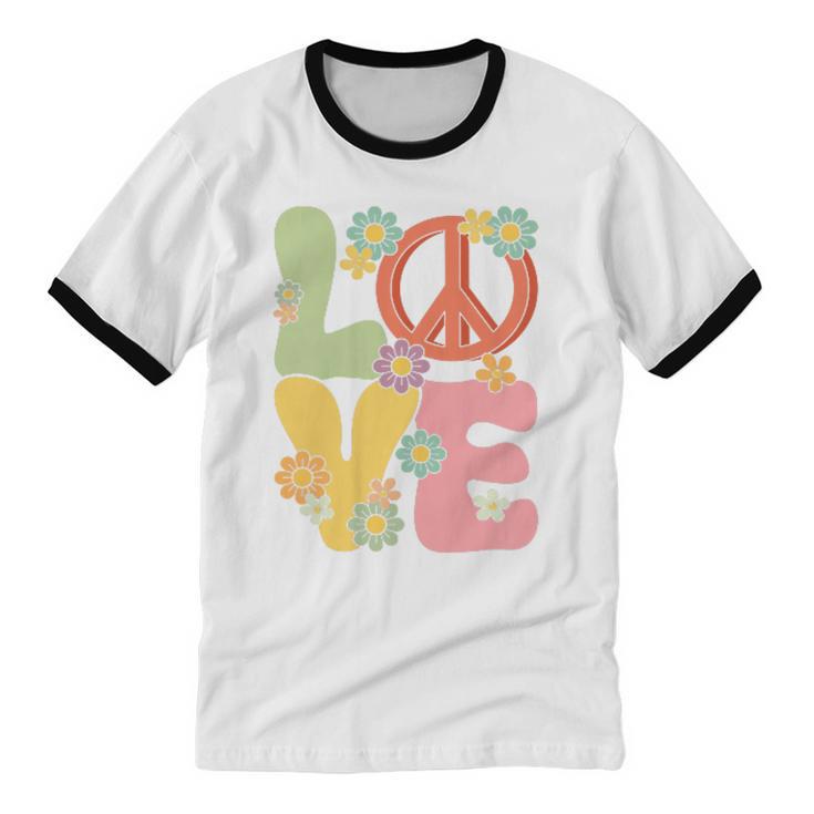 Peace Sign Love Groovy Vibes Costume Nostalgia 1980s Fashion Unisex Cotton Ringer T-Shirt