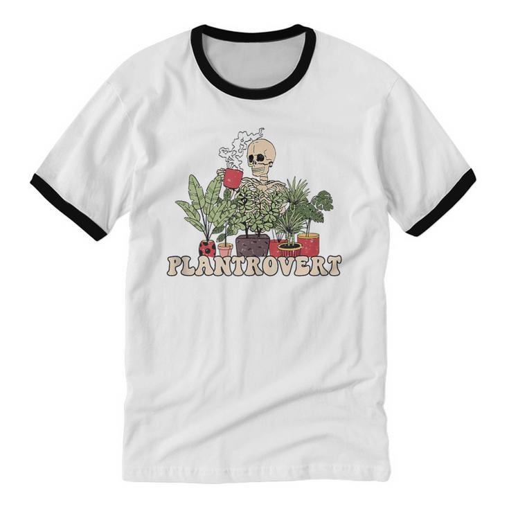 Plant Coffee Love Plantrovert Gardening Introvert Mom Unisex Cotton Ringer T-Shirt