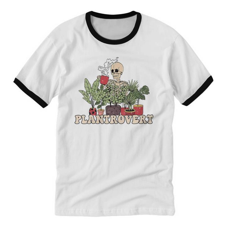 Plant Coffee Love Plantrovert Gardening Introvert Mom Unisex Cotton Ringer T-Shirt