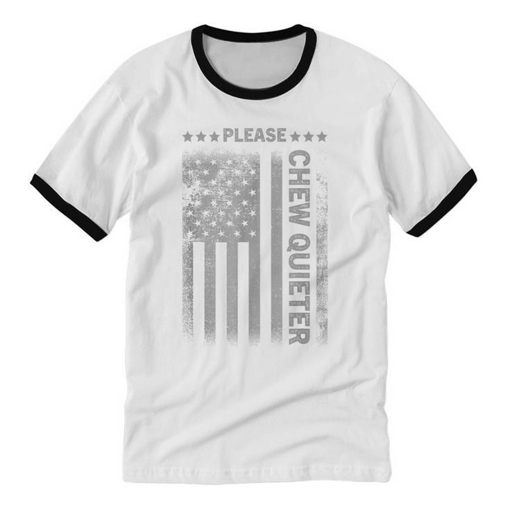 Please Chew Quieter Introvert USA Flag Vintage Unisex Cotton Ringer T-Shirt Please Chew Quieter Introvert USA Flag Vintage Unisex Cotton Ringer T-Shirt