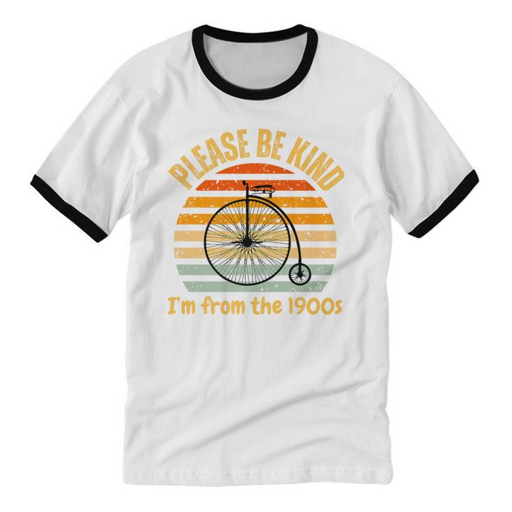 Please Be Kind I'm From The 1900s Penny Farthing Premium Unisex Cotton Ringer T-Shirt