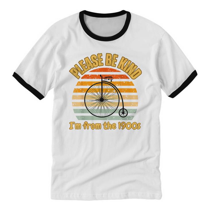 Please Be Kind I'm From The 1900s Penny Farthing Unisex Cotton Ringer T-Shirt