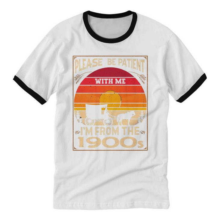 Please Be Patient I'm From The 1900s Sunset Vintage Wagon Premium Unisex Cotton Ringer T-Shirt