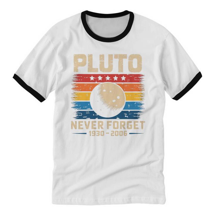 Pluto Never Forget Space Nostalgia Astronomy Humor Premium Tri-Blend Unisex Cotton Ringer T-Shirt