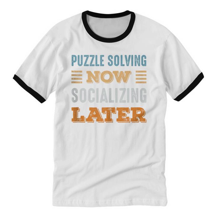 Puzzle Solving Now Minimal Socializing Introvert Vintage Unisex Cotton Ringer T-Shirt