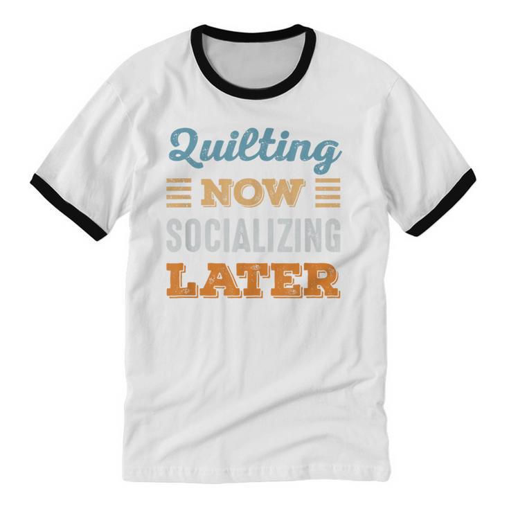 Quilting Now Minimal Socializing Introvert Vintage Unisex Cotton Ringer T-Shirt Quilting Now Minimal Socializing Introvert Vintage Unisex Cotton Ringer T-Shirt