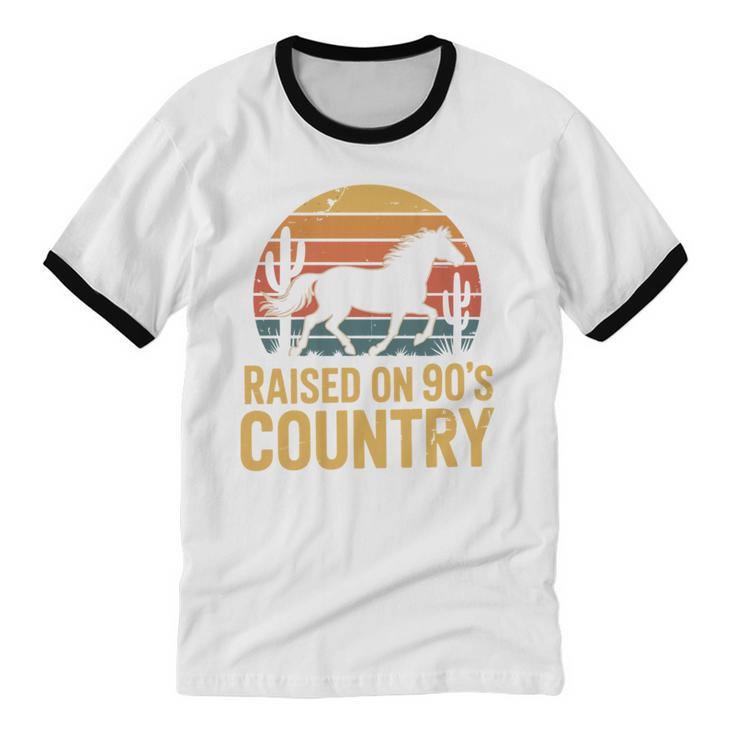 Raised On 90’s Country Horse Retro Nostalgia Western Music Unisex Cotton Ringer T-Shirt