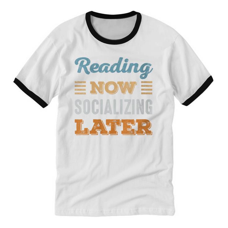 Reading Now Minimal Socializing Introvert Vintage Unisex Cotton Ringer T-Shirt Reading Now Minimal Socializing Introvert Vintage Unisex Cotton Ringer T-Shirt