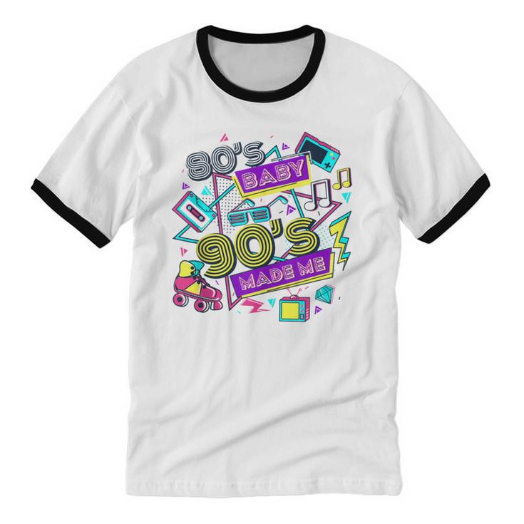 Retro 1980s 80's Baby 1990s 90's Made Me Vaporwave Nostalgia Unisex Cotton Ringer T-Shirt Retro 1980s 80's Baby 1990s 90's Made Me Vaporwave Nostalgia Unisex Cotton Ringer T-Shirt