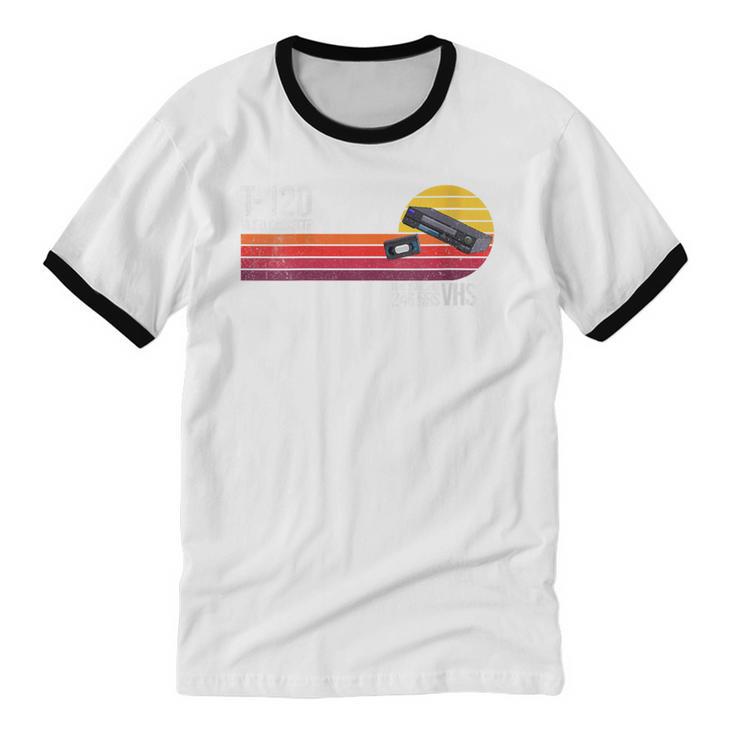 Retro 80's 90's Music Nostalgia Video Cassette Tape VHS Unisex Cotton Ringer T-Shirt