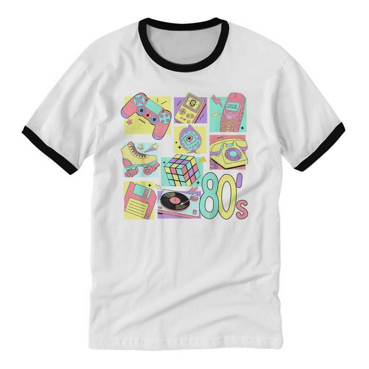 Retro 80s Nostalgia 1980s Throwback Party Costume Unisex Cotton Ringer T-Shirt