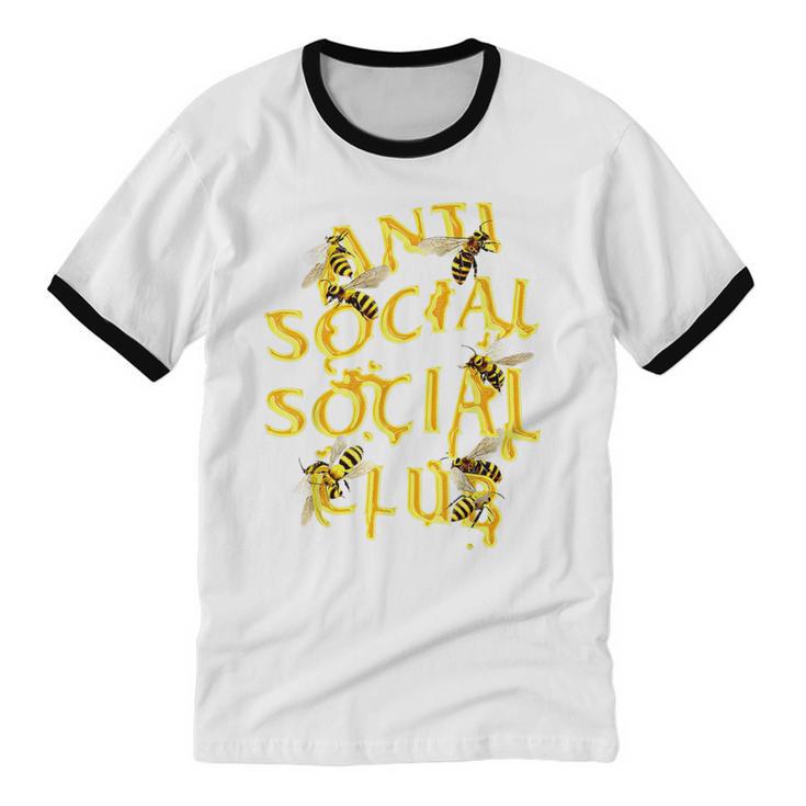 Retro Anti Social Club Bees Introvert Women Men Unisex Cotton Ringer T-Shirt