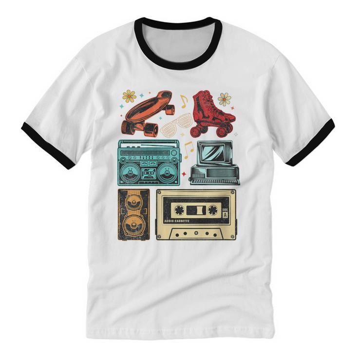 Retro Cassette 70s 80s 90s Music Vintage Party Nostalgia Unisex Cotton Ringer T-Shirt