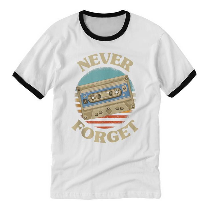 Retro Cassette Never Forget Nostalgia Vintage Unisex Cotton Ringer T-Shirt