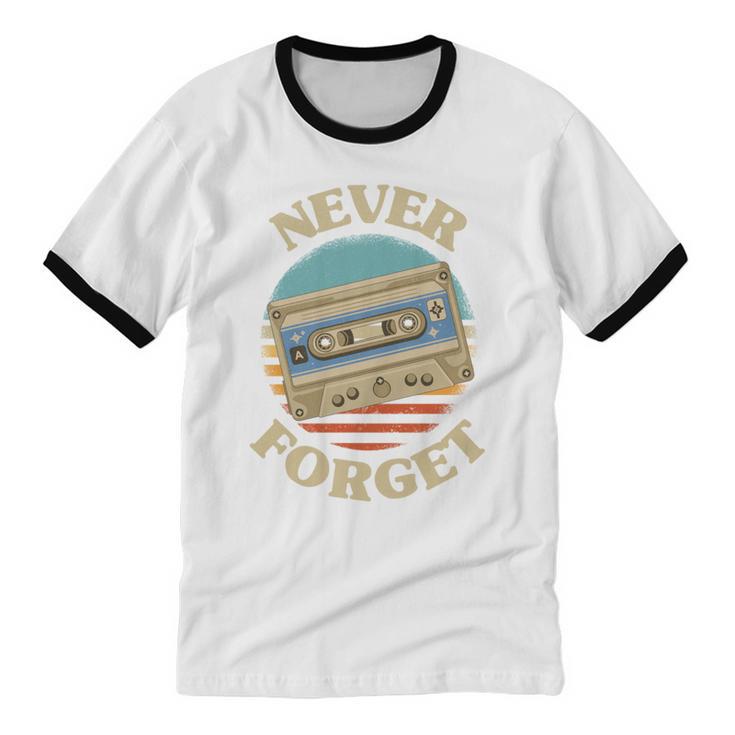 Retro Cassette Never Forget Nostalgia Vintage Unisex Cotton Ringer T-Shirt