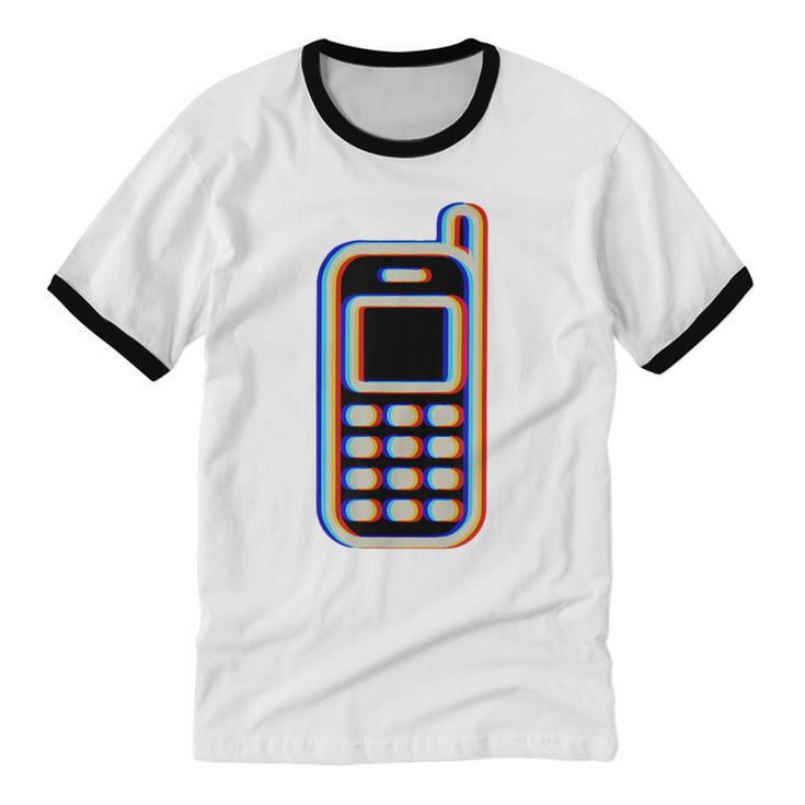 Retro Cell Vintage Mobile Phone 90s Nostalgia Vaporwave Fun Unisex Cotton Ringer T-Shirt