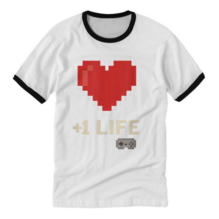 Retro Gamer 1 Life Pixel Heart – 8-Bit Gaming Nostalgia Unisex Cotton Ringer T-Shirt