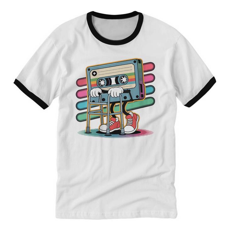 Retro Old Cassette Tape Cartoon With Walker Nostalgia Unisex Cotton Ringer T-Shirt Retro Old Cassette Tape Cartoon With Walker Nostalgia Unisex Cotton Ringer T-Shirt