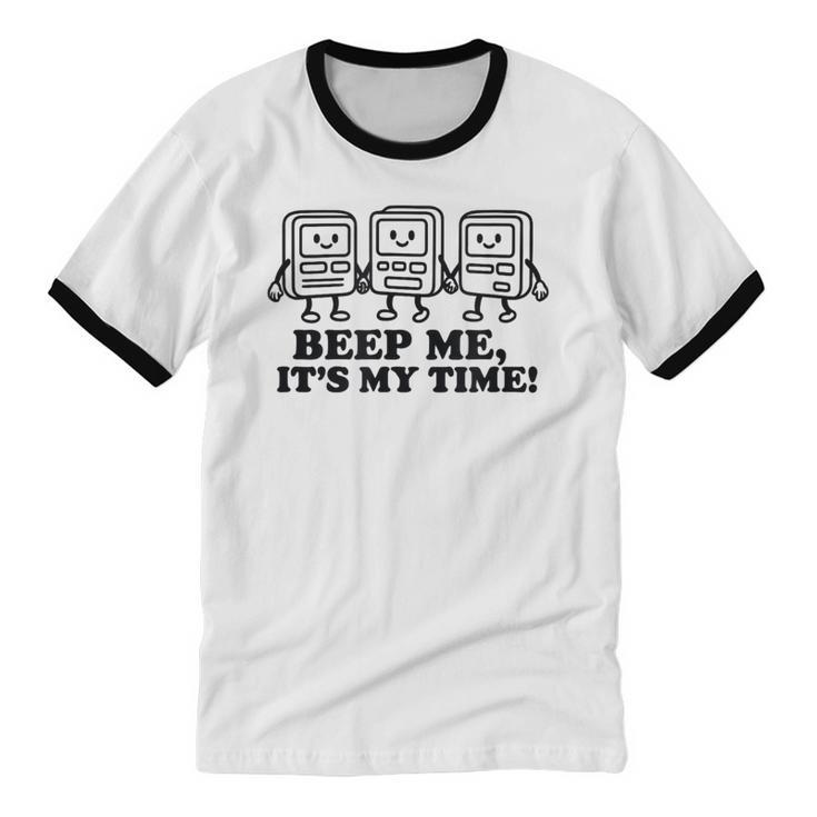 Retro Pager Squad Minimalist Monochrome Cartoon Nostalgia Unisex Cotton Ringer T-Shirt