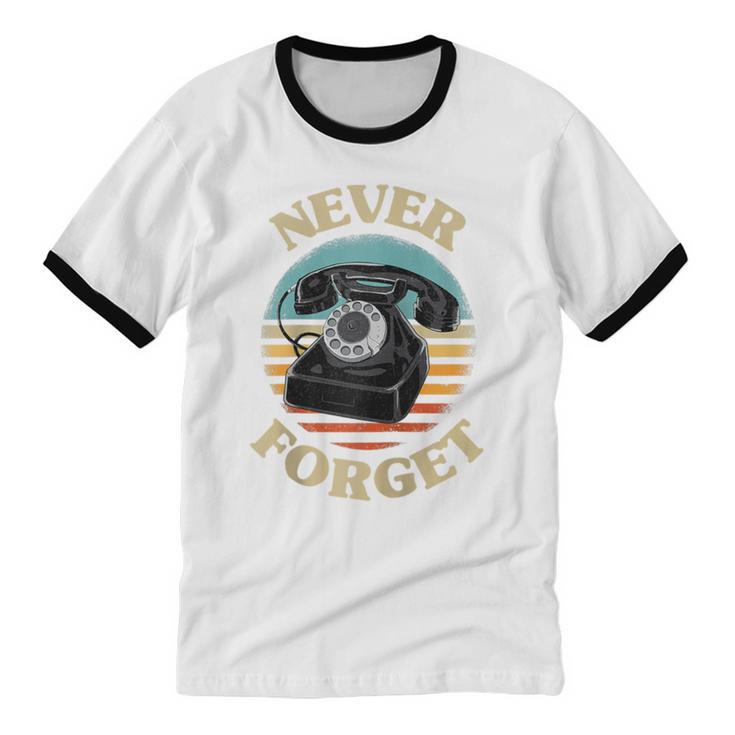 Retro Phone Never Forget Nostalgia Vintage Raglan Baseball Tee Unisex Cotton Ringer T-Shirt