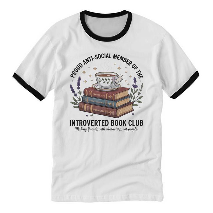 Retro Proud Introverted Book Club Anti Social Reader Unisex Cotton Ringer T-Shirt