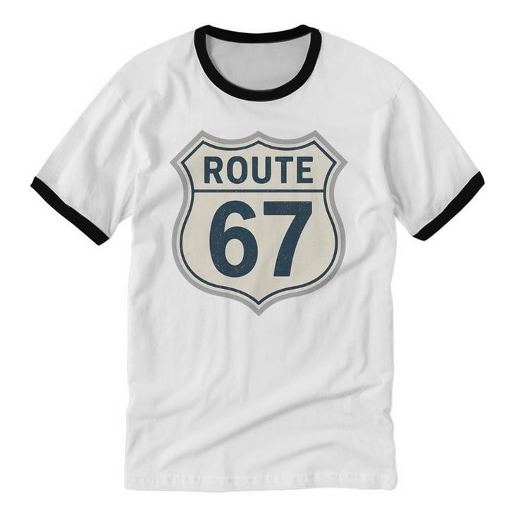 Retro Route 67 Highway Sign Vintage Road Nostalgia Premium Tri-Blend Unisex Cotton Ringer T-Shirt
